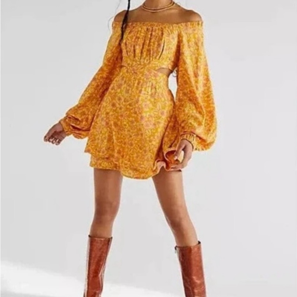 Free People Jael Off-Shoulder Yellow Floral Dress